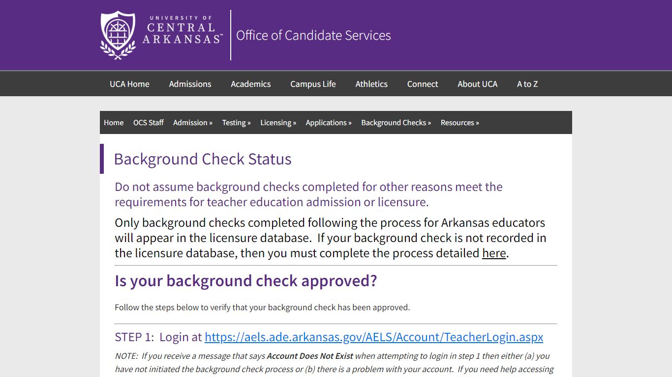 Background Check Status — Office of Candidate Services